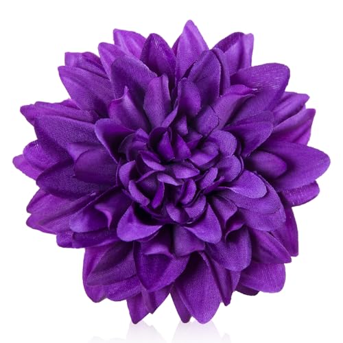 Purple Dahlias Artificial Flowers Bulk, 3.5 Inch Big Fake Dahlias Flowers Heads, 15 Pcs Artificial Silk Faux Flowers Heads for Floral Arrangements, Clothing Accessories, DIY Craft - color: Purple