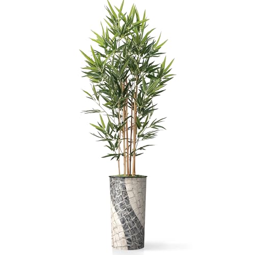 Artificial Tree in Geometric Pattern Planter, Fake Bamboo Silk TRE for Indoor and Outdoor Home Decoration - 70" Overall Tall (Plant Pot Plus Tree) - style: Bamboo