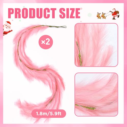 2 Pcs 12 Ft Christmas Tree Garland Decoration Pink Pampas Grass Garland Artificial Faux Fabric Feathers Wreath for Mantle Xmas Tree Home Farmhouse Christmas Holiday Party Supplies - color: Pink, size: 12 Ft