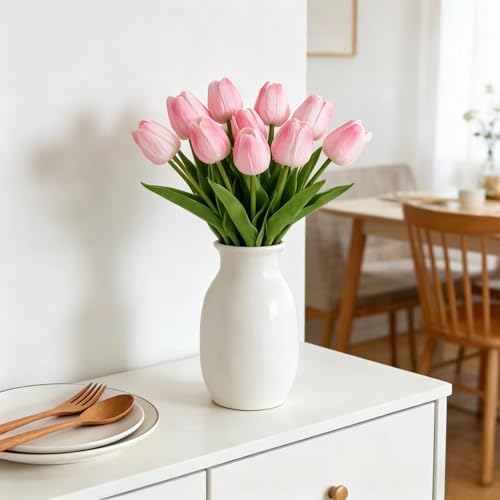 12pcs Artificial Tulips - Lifelike Faux Flowers for Valentine's Day, Mother's & Father's Day Decor | Versatile for Home, Office, Weddings & More (Peach Powder) - color: Peach Powder