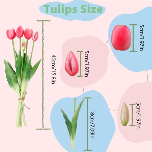 15 Pcs Deep Pink Artificial Tulips Fake Flowers, Premium Latex Lifelike Texture, UV Resistant Waterproof Faux Tulip Bouquets with Snap-on Petals for Outdoor, Home, Wedding Decor - color: Deep Pink
