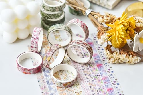 Flowers Washi Tape Set 30 Rolls Floral Patterns Decorative Skinny Slim Masking Tapes for Arts, DIY Crafts, Journals, Planners, Scrapbook, Wrapping (Blossoms Flourish) - color: Blossoms Flourish