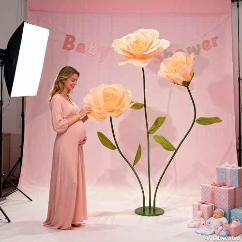 Giant Artificial Rose Decor, Oversized Standing Flower for Wedding Receptions, Photo Shoots, Parties & Romantic Spaces (Champagne) - color: Champagne