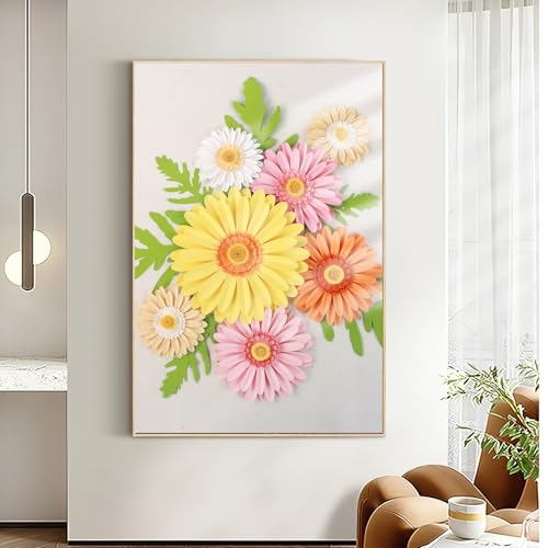 PAPER JAZZ Daisy Giant Paper Flower Wall Decor, 3D Large Flower Party Decoration, Artificial Flower for Classroom, Pink and Yellow Flowers for Bulletin Board, Office,Living Room, Bedroom. - color: Orange Daisy