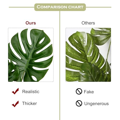 DILATATA 3 Pack Artificial Monstera Leaves with Long Stem for Vase - Fake Tropical Plants Palm Leaves Realistic Philo Turtle Leaves for Home Wedding Party Decor - color: Monstera#pe 3pcs