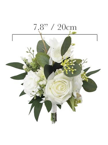 Rinlong White Green Bridesmaid Bouquet for Wedding, Prom, Homecoming | Silk Bridal Bouquet, Destination Friendly - color: 10-white & Green