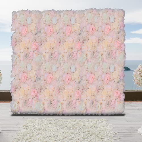 6 Pcs Flower Wall Panels, Artificial Floral Backdrop, 23.6" X 15.7" Silk Rose Wall, Artificial Flower Wall Decor 3D Flower Wall Decor, Flower Wall Panel Floral Backdrop for Wedding, Party, Home Decor - color: Champagne