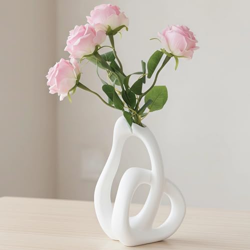 Modern White Flower Vase, Bohemian Decorative Vase, Resin Knot Sculpture Centerpiece for Pampas, Dried Flowers, Minimalist Aesthetic Home Decor