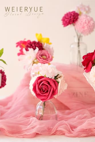 Artificial Flower Box Set Silk Fake Flowers DIY Center Cake Decoration Wedding Bouquet Corsage Home Decor Outdoor Decor Gift (Bright Pink) - color: Bright Pink
