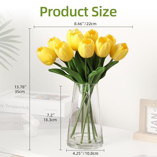 Garvee Artificial Tulips with Vase, Real Touch Silk PU Faux Tulips Bouquet, Lifelike Tulips Artificial Flowers for Table Centerpieces, Wedding Decor, Home Decoration, Yellow - color: Yellow