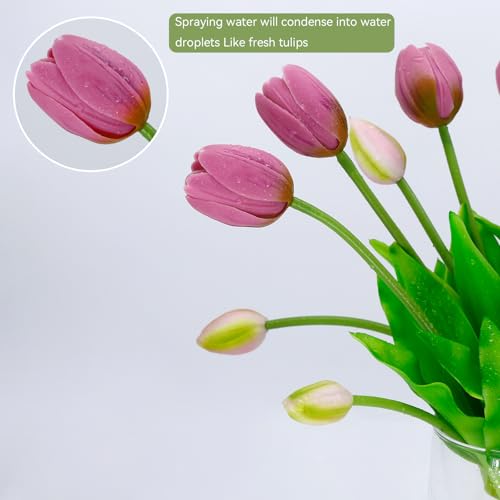4 Budles (20Pcs) Lilac Tulips Artificial Flowers 13" Latex Fake Flowers for Wedding Home Decor(Lilac) - color: Lilac