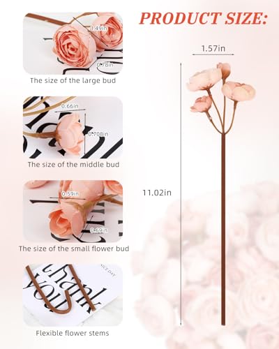 24 Pcs Ranunculus Artificial Flower Faux Silk Mini Ranunculus Flowers Fake Flowers for DIY Bouquet,Centerpieces Tables, Wedding Decor, Bridal Shower Decorations,Home Decor - color: Dusty Rose