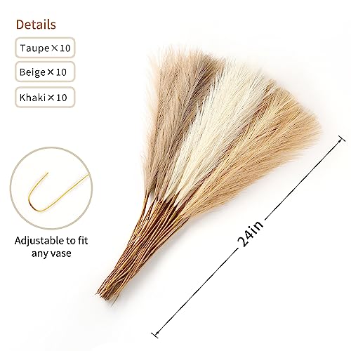 Wertuirk 30pcs Pampas Grass Decor - 24 Inch Boho Home Decor, Artificial pompas Floral, Small Faux Pompous Grass for Table Centerpieces, Wedding and Baby Shower Decorations - color: B Taupe & Beige & Khaki, size: 30 Pieces
