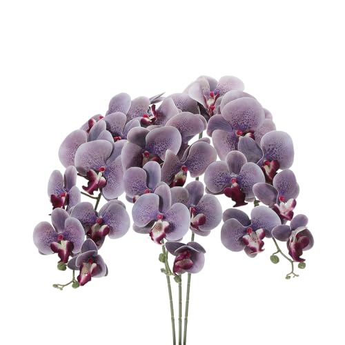PATIKIL Artificial Orchid Stems 41", 3 Pack 9 Heads Faux Phalaenopsis Flowers Real Touch Fake Orchid Flower Branch for Vase Home Wedding Decoration, Grey Purple - color: Grey Purple
