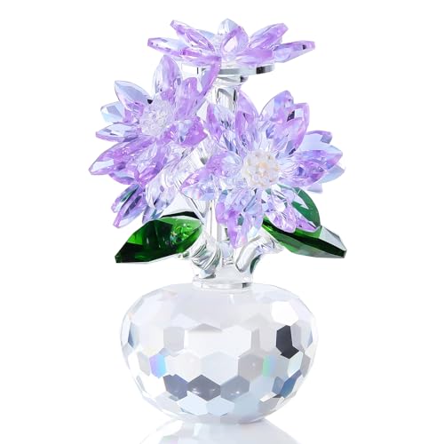 Arikyrist Crystal Purple Daisy Figurine Gifts for Women Friends Glass Daisy Flowers for Home Office Tabletop Centerpieces Decor - color: Purple