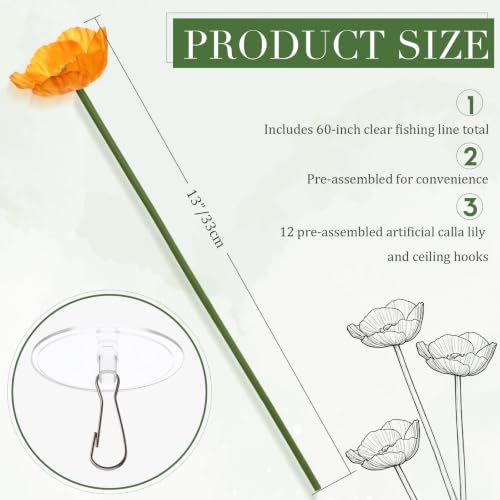 12 Pack 5 ft Artificial Poppy Flowers Hanging Garland Decorations Orange Poppy from Ceiling Dangling Faux Floral Vine Strings with Hook for Wall Ceiling Wedding Home Decor - color: Orange