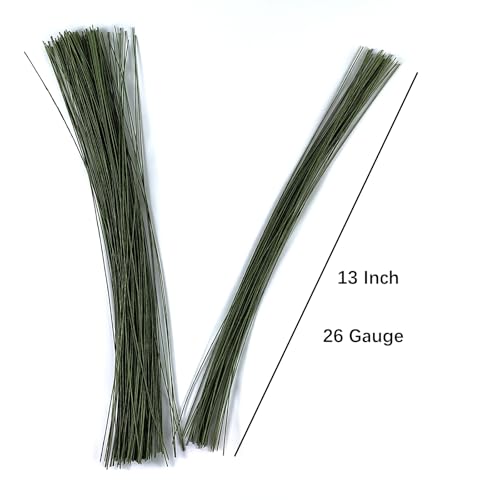 26 Gauge Floral Stem Wire, 13 Inch, Dark Green, 300 Pcs | Paper Wrapped Craft Wire, For Flower Arranging, DIY Crafts - size: 26 Gauge