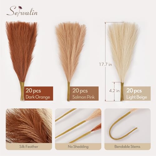 Serwalin 60pcs Orange Pampas Grass Decor, 17.7Inch Fall Artificial Pampas Grass, Faux Pampas Flower Arrangement for Home Decor Wedding Party Centerpieces Decoration Vase Filler - color: I Fall Sunset