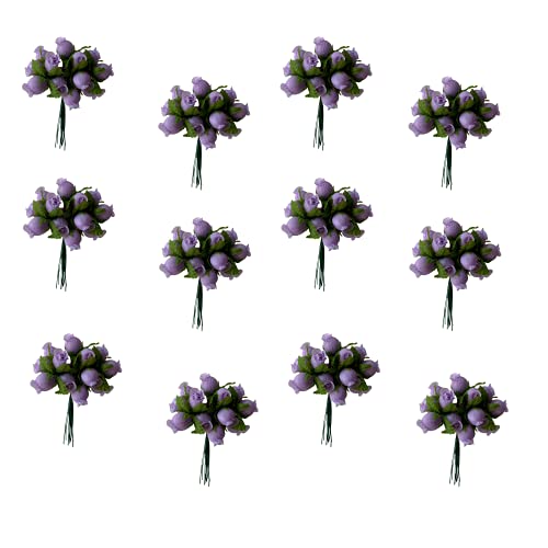 GiftWrap Etc. Lavender Artificial Silk Flower Roses - 12 Mini Bouquets of 12 Rosebuds, 144 Rosebuds Total, Valentine’s Day Wedding Decor, Easter Pastel Reception Flowers, Spring Anniversary Wreath - color: Lavender