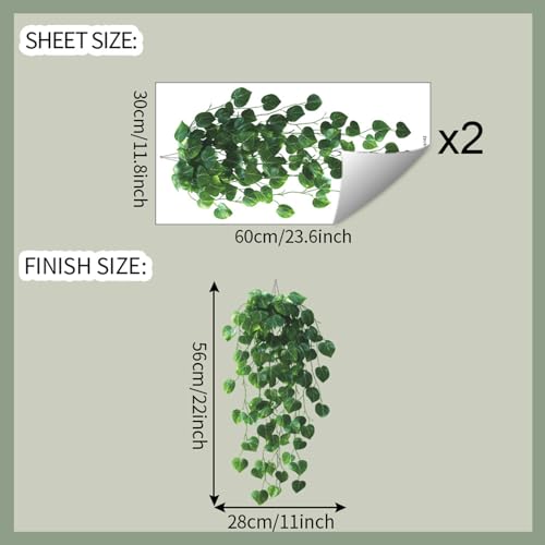 2 Sheets Green Plants Leaves Wall Decals Peel and Stick Hanging Vines Wall Stickers Removable Vinyl Waterproof Wall Decor for Bedroom Living Room Bathroom Classroom Decorations - style: Green Plants Leaves