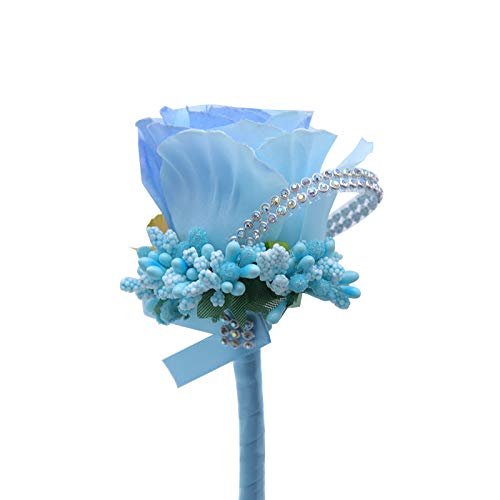 2 PCS Wedding Boutonniere Artificial Flower Groom Groomsman Corsage Rose Silk Suit for Wedding Prom Homecoming Light Blue - color: Light Blue