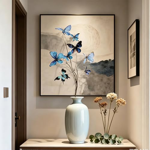 Artificial Butterfly, Silk Butterflys, Butterflies for Crafts for Floral Arrangements, 3D Butterfly Stakes Decor, Patio Plant Pot, Flower Bed Home Decor - color: Blue Series-1 Branch