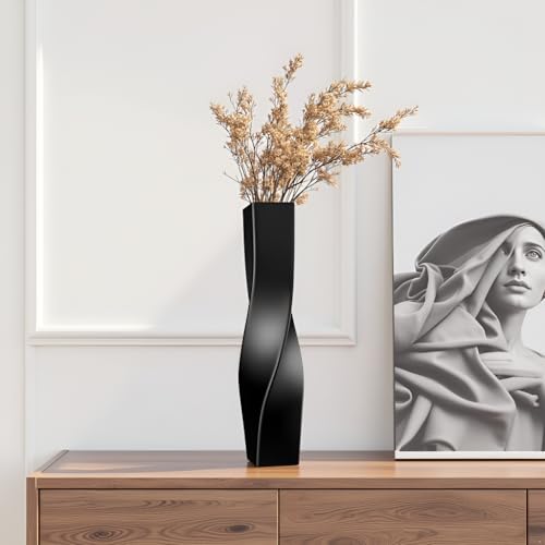 Tall Vase On Floor, 16.34" Twisted Geometric Flower Vase for Home, Living Room, Flower Centerpieces, Shelf, Table, Decor, Creative Unique Decorative Vases - color: Black, size: 16.34 Inches