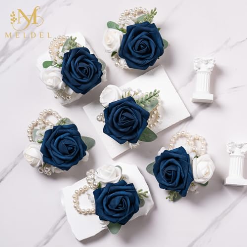 6Pcs Blue Faux Foam Rose Women Wrist Corsages for Wedding Prom | Artificial Foam Rose Corsages Wristlet for Wedding Prom Bride Bridesmaids Party Homecoming Ceremony Anniversary - color: 6pcs Blue Wrist Corsage