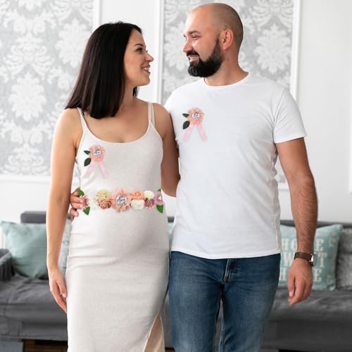 Maternity Sash Set Baby Shower Floral Belly Belt Baby Shower Decoration for Mom to Be Pregnancy Party Supplies - color: Style1
