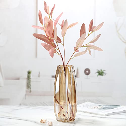 Lucky Bird Amber Glass Vase - Modern Tall/Short Ribbed Vase for Flowers & Candles - Amber H11.8" Centerpiece HomeDecor - color: Amber, size: H-11.8inch