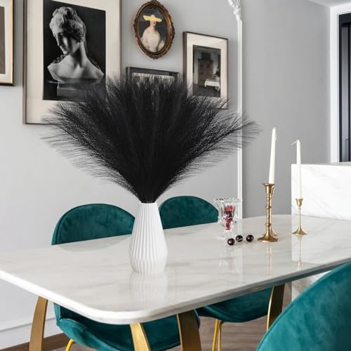 Ureymx Faux Pampas Grass Decor 17.7 Inch 6pcs, Artificial Pampas Grass Fluffy Home Decor, Short Vase Room Decor pompous Grass Flower Arrangement for Boho Home Wedding Decoration (Black) - color: Black, size: 17 Inch 6 Pcs