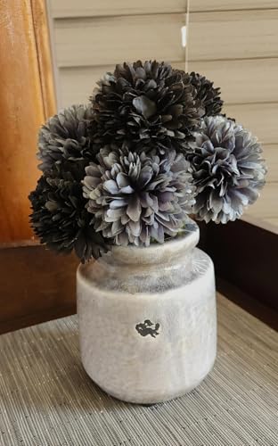 12Pcs black gray Chrysanthemums Artificial Flowers Fake Silk Ball Flowers Mums Bouquets Arrangements Wedding Party Decor St Patricks Day Home Garden Table Centerpieces DIY Floral (Black＆Gray，12pcs） - color: Black＆gray，12pcs