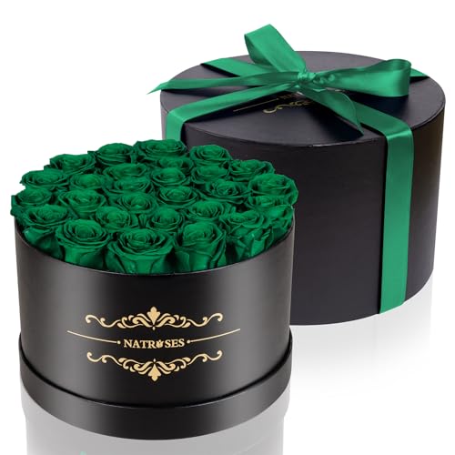 NATROSES Gifts for Her 27 Piece Forever Preserved Roses in a Box, Preserved Flowers for Delivery Birthday, Flowers Gifts for Mothers Day, Forest Green - color: Forest Green, size: 27 Roses