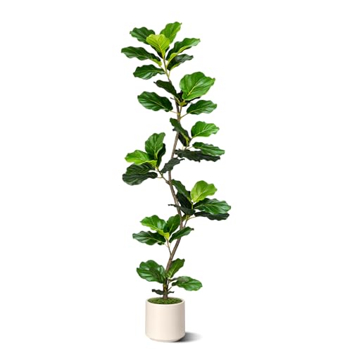 Artificial Fiddle Leaf Fig Tree-5 FT Fake Plant with Nursery Planter,Fake Plants for Home Office Living Room Decor Indoor - color: Fiddle Leaf Fig Tree Green