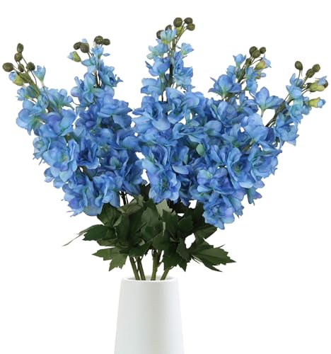 Blue Fake Flowers 5PCS Blue Delphinium Artificial Flowers 30.7" Larkspur Blue Silk Flowers for Wedding Centerpieces Blue Faux Snapdragon Flowers for Home Decor Indoor (Blue) - color: Blue