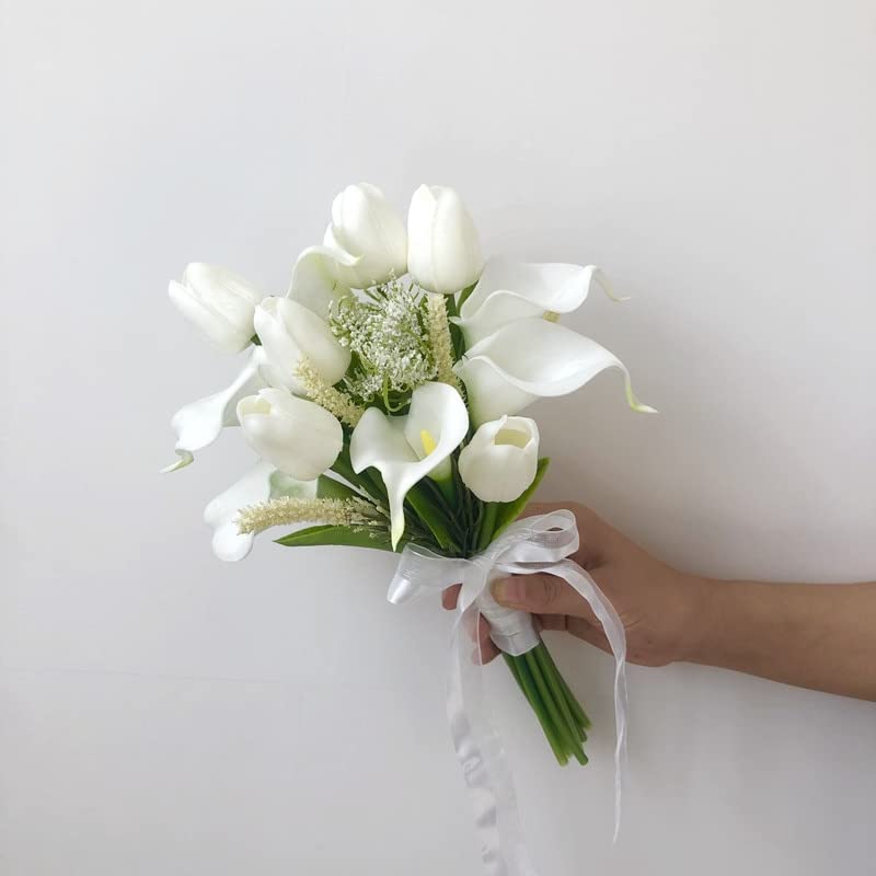 White Small Bunch of Tulip with Lily Artificial Bridal Bouquets for Bridesmaids