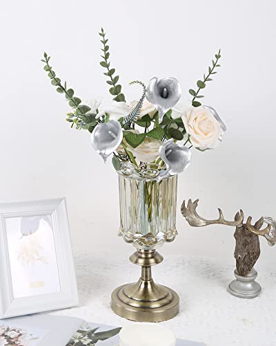 IPOPU Silver Calla Lily Artificial Flowers, 24pcs for DIY Wedding Bouquets, Centerpieces, Bridal Shower, Party, Home Flower Arrangement Decorations - color: Silver