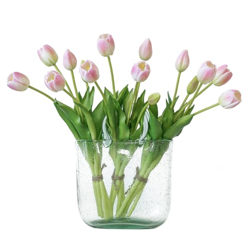 DUYONE 15Pcs Artificial Tulips Flowers, Soft Touch Realistic Latex Tulips Bouquet for Home Office Wedding Party Garden Decor, Fake Flowers for Dining Table Living Room Spring-B Peach Pink - color: B Style-15pcs Peach Pink(no Vase)