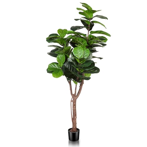 LYERSE Artificial Fiddle Leaf Fig Tree - 5ft Fake Ficus Lyrata Plant with 78 Decorative Fiddle Leaves in Plastic Pot Artificial Tree for Indoor Outdoor Home Office Perfect Housewarming - size: 5ft