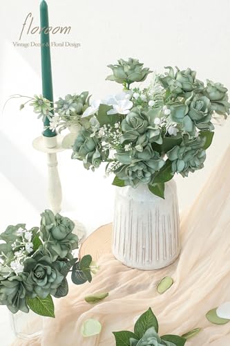 Floroom Artificial Gardenia Flowers 2.7" 25pcs Real Looking Elf Green Foam Fake Flowers with Stems for DIY Wedding Bouquets Bridal Shower Centerpieces Floral Arrangements Party Tables Decorations - color: Elf Green