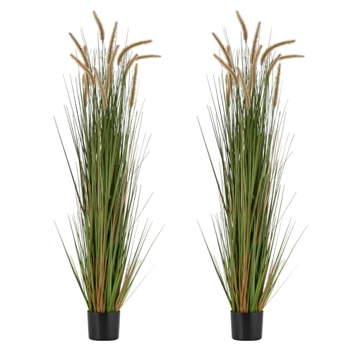 VEVOR Artificial Grass Plant, 2 Pack 59 inch Horsetail Reed Grass in Pot, Premium PVC Faux Fake Greenery Shrubs Plant for Indoor Outdoor House Home Garden Office Room Décor, Housewarming, Green - color: Horsetail Grass, size: 5FT