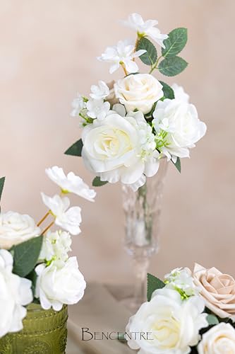 White and Sage Wedding Centerpieces Flowers Set of 6 Mini Bridesmaid Bouquets Posy Bouquet Pre-Made Wedding Flowers Centerpieces for Tables Artificial Flowers - color: White