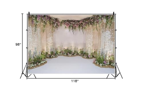 AOFOTO 10x8ft Wedding Backdrop Romance Archway Bridal Shower Flowers Wall Curtain Cradle Ceremony Banner Background for Photography Vinyl Anniversary Birthday Party Decoration Photoshoot Studio Props - size: 10x8ft
