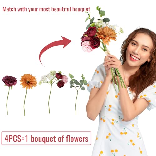 Zerzsy Artificial Flowers Bouquets, Mixed Purple Artificial Peonies, 4PCS Fake Flowers Bride Holding Flower Faux Floral for Wedding Bridal Bouquet Home Table Centerpiece Floral Decoration - color: Purple-4, size: 1 Bouquet