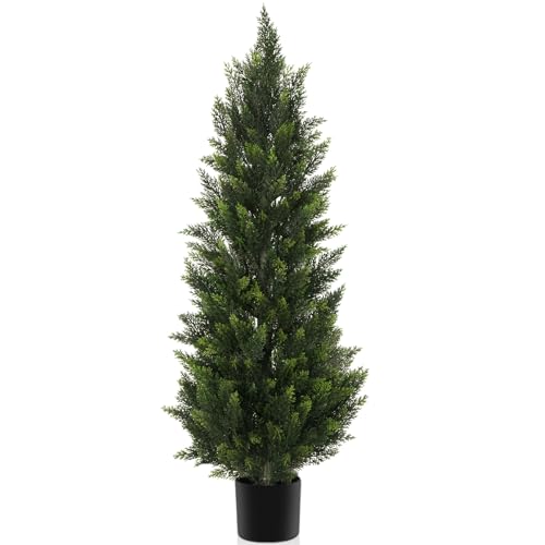 Outdoor Artificial Cedar Topiary Tree, Faux Evergreen Shrubs for Front Porch Decor, Lifelike Fake Bushes Plants for Home Living Room Front Door Decor (1, 4ft) - size: 4ft