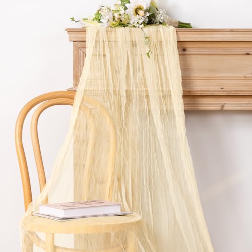 Socomi Beige Cheesecloth Table Runner Tulle Gauze Cheese clothBoho Rustic 120 inch 10FT Runner for Wedding Party Baby Shower Birthday Holiday Decorations 3pcs - color: Beige, size: 10ft X 3pcs