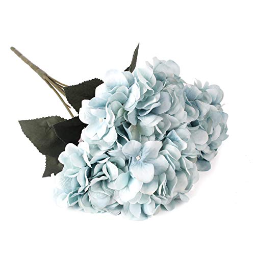 Jim's Cabin Artificial Flowers Silk Hydrangea Arrangements 2 Bouquet with 5 Big Heads Fake Flower Bunch for Women Bedroom Wedding Cabin Decor DIY（Bule） - color: Bule