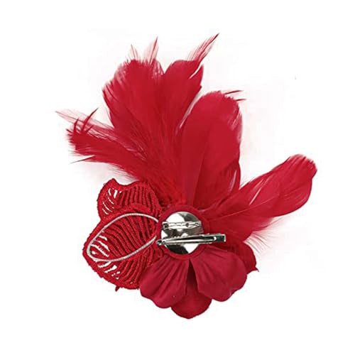 Song Qing Women's Fascinator Feather Flower Pin Brooch Corsage Bridal Hairband Derby Hat Cocktail Party Wedding - color: A3 Red