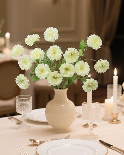 Coferset 6pcs Artificial Silk Mums Flowers Realistic Chrysanthemum Stems 22" Fake Gerbera Daisy for DIY Bouquet Centerpieces Floral Arrangements Vase Fillers Wedding Shower Decorations(Light Yellow) - color: Light Yellow