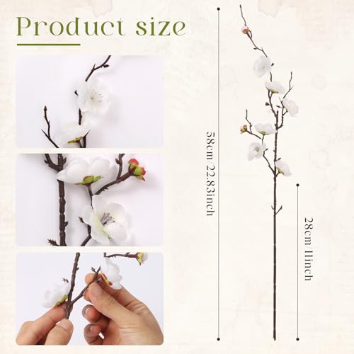 20pcs White Cherry Blossom Branches Artificial Flowers for Winter Spring Indoor Decoration, 22" Plum Fake Peach Plants for Wedding Home Office Bedroom Party Decor (White, 22in) - color: White, size: 22in